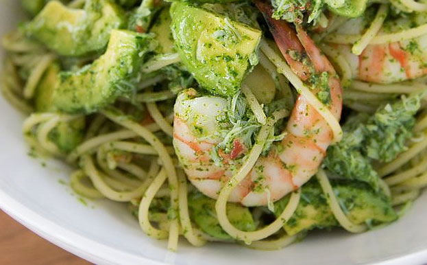 Quick avocado and prawn spaghetti - Aceline