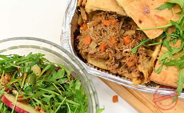 pulled pork pie with salad