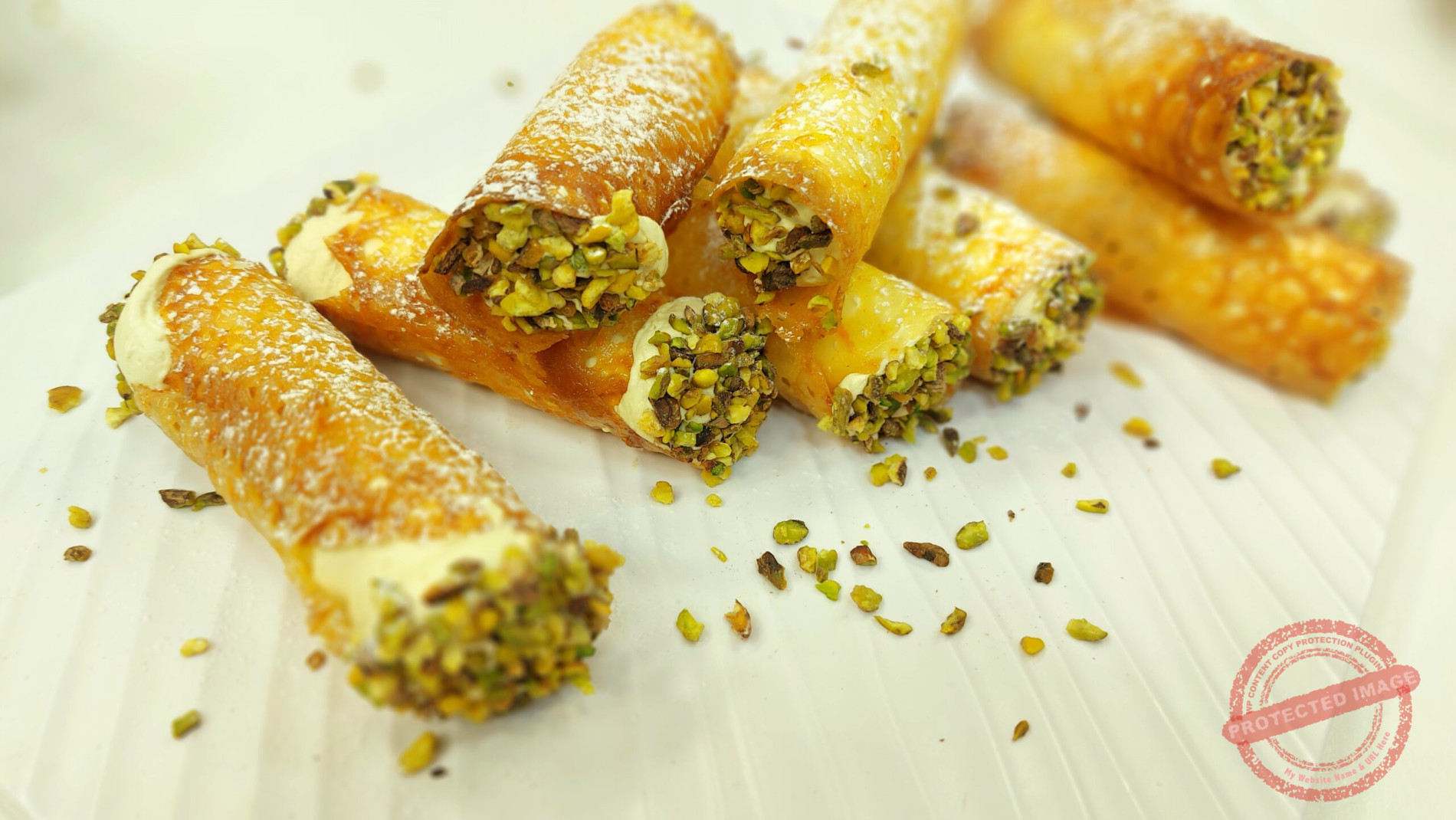 Tuile cigars with pistachio cream