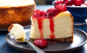 Strawberry and pistachio cheesecake